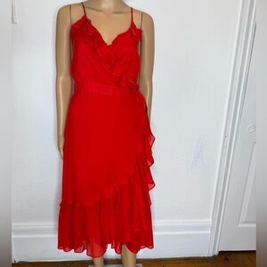 🆕 Paris Atelier & Other Stories Ruffle Midi Wrap Dress US 8 EU 38 Red Spaghetti